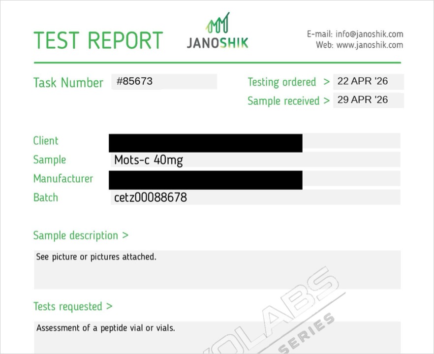 Janoshik test report for MOTS-C 40mg